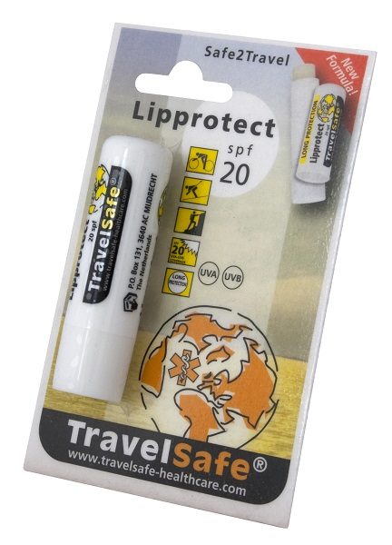 Travelsafe Lippenbalsem SPF 20 in verpakking