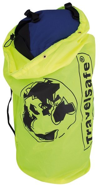 Gele Travelsafe Backpack beschermhoes met inhoud